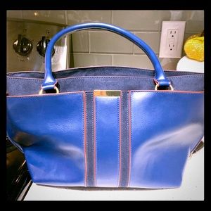 Navy Blue Purse with red and gold details